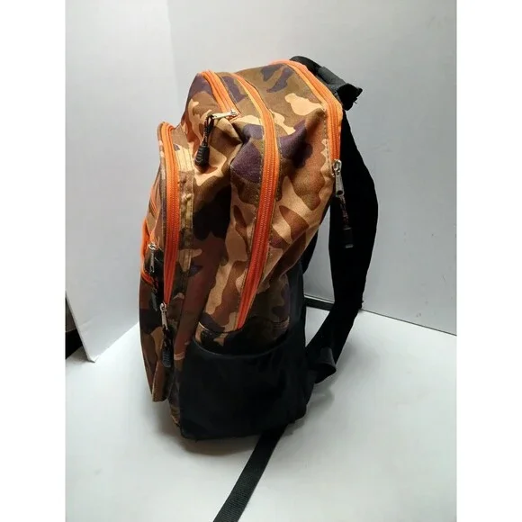 EASTSPORT Camouflage Backpack 18" Orange Zippers Padded Straps School Travel - Picture 3 of 7
